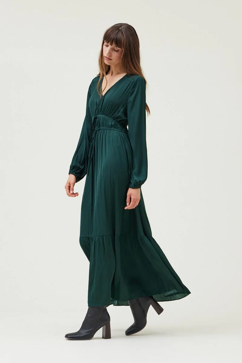 emerald green satin maxi dress long sleeve Buy Dark Green Flared Short Western Dress Online for Woman main image 1