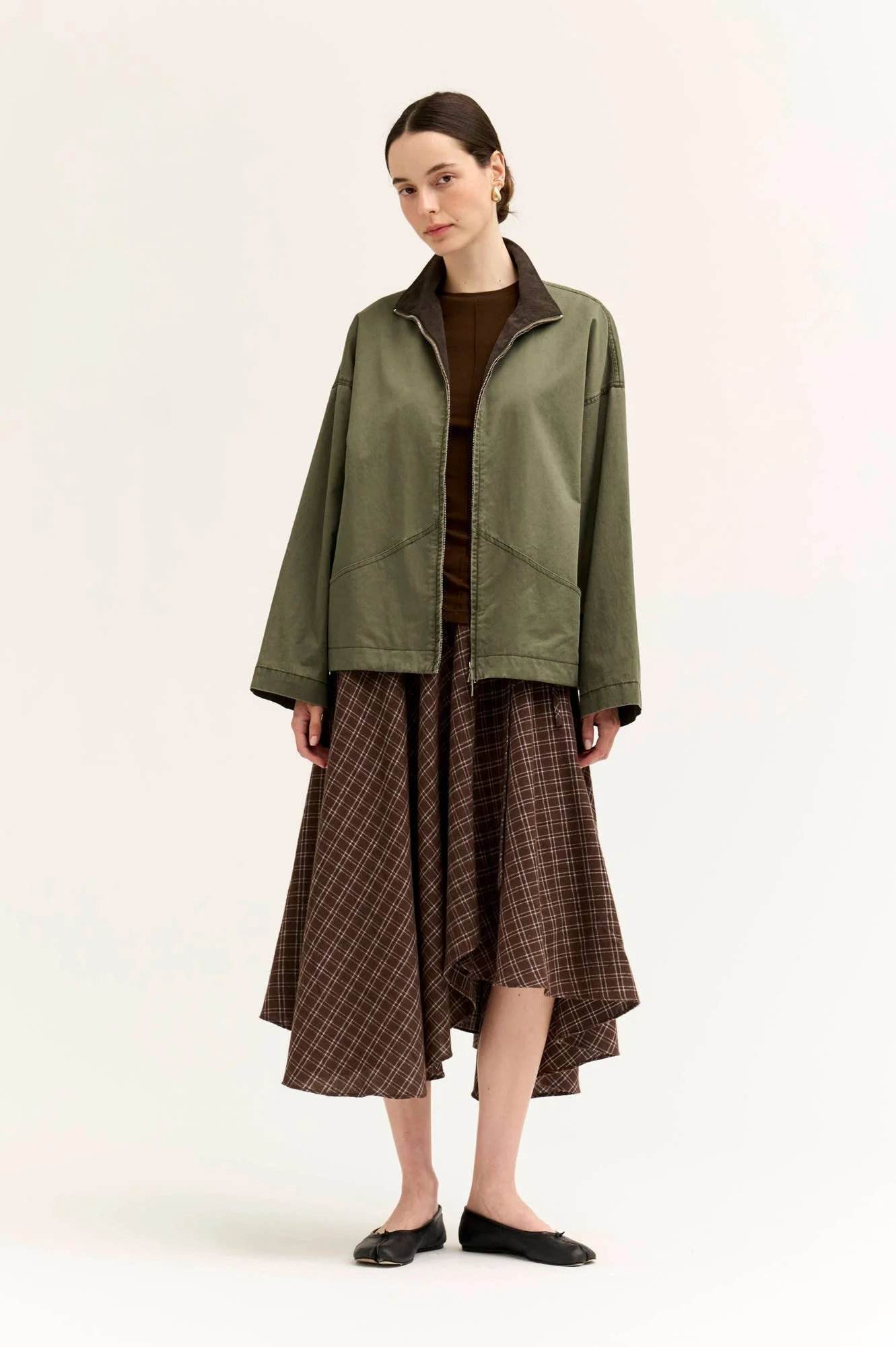 Unbalanced Flannel Wrap Skirt Chocolate Plaid