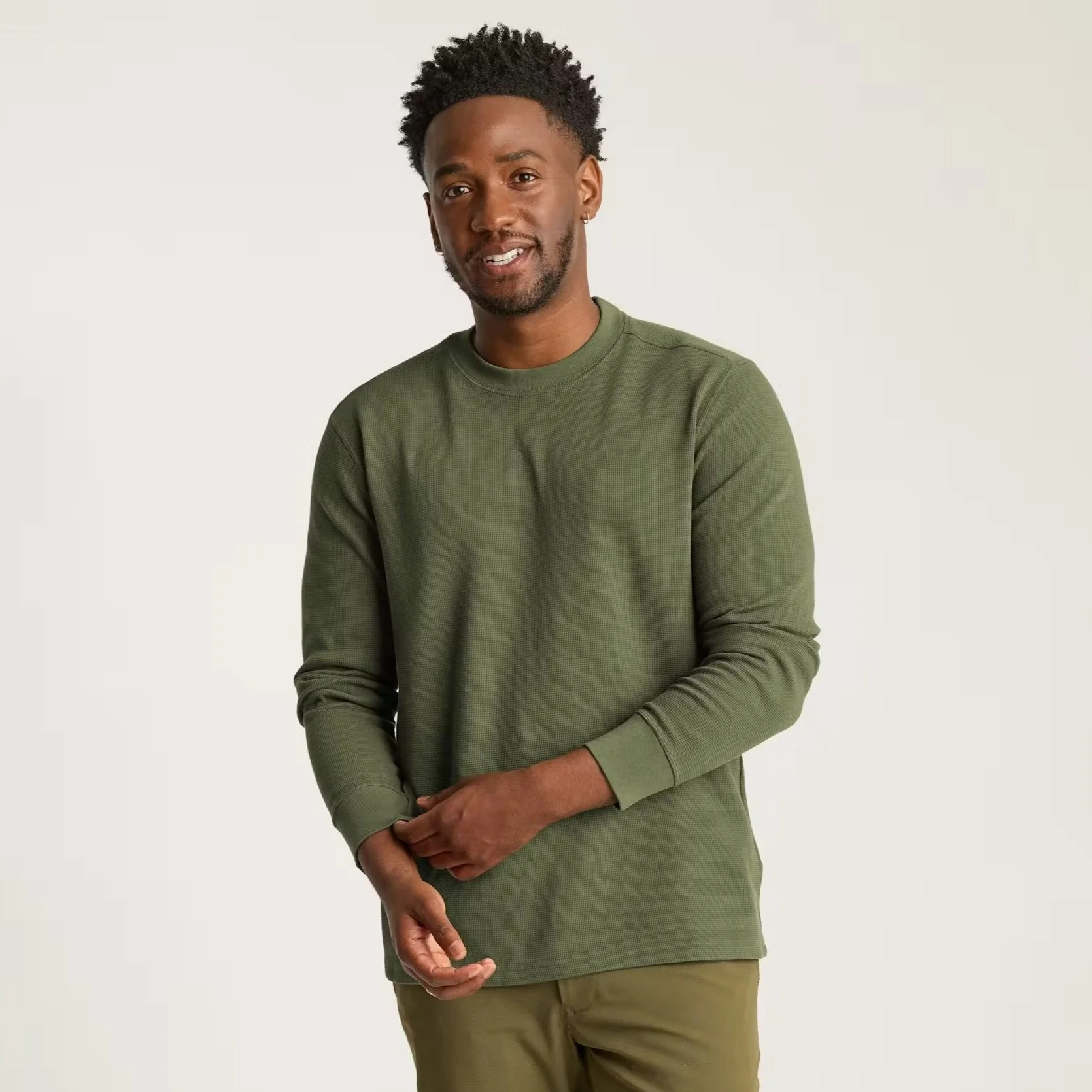 Bonobos Cover Stitch Waffle Crew Olive Green