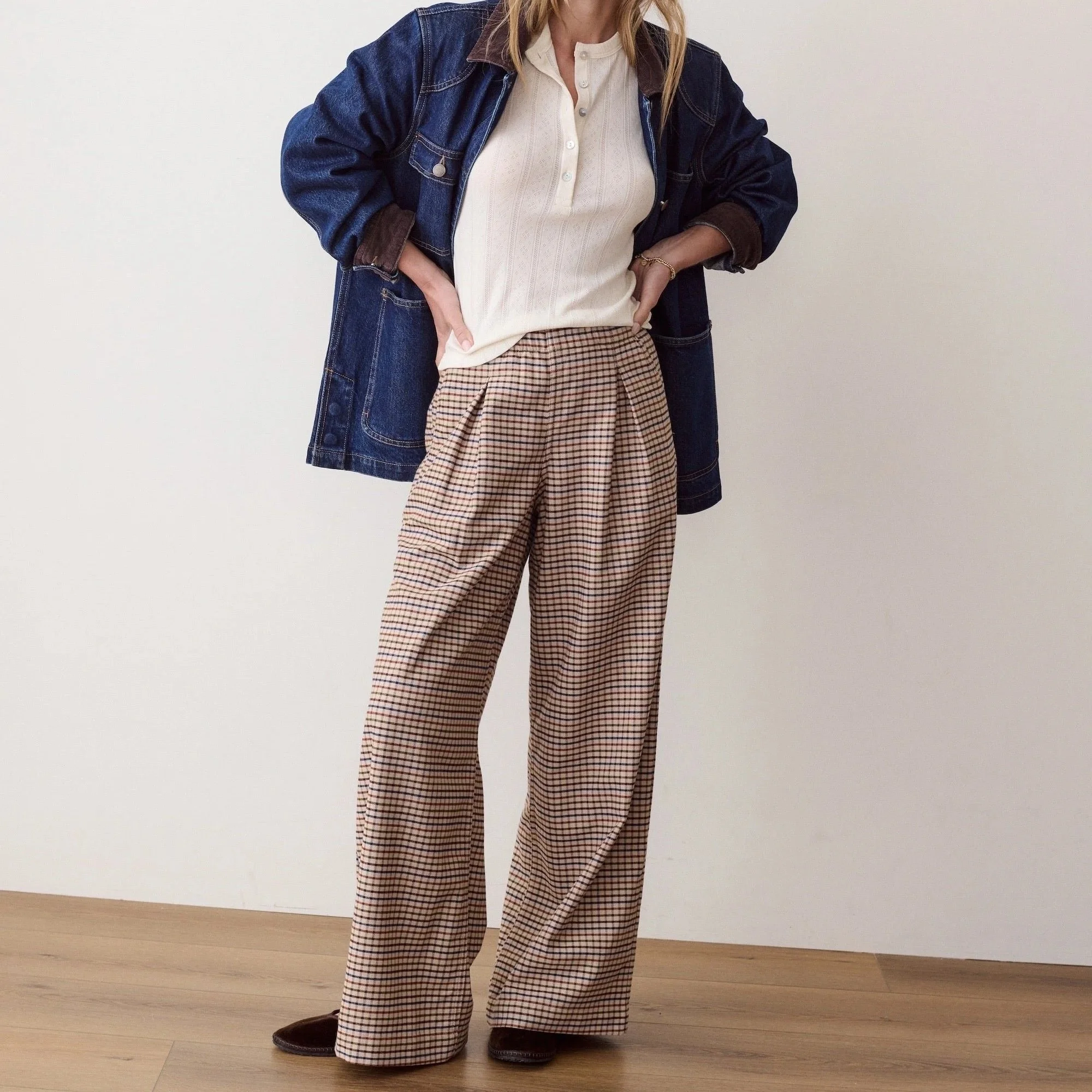Marine Layer Allison Pleated Moleskin Trouser Fall Check