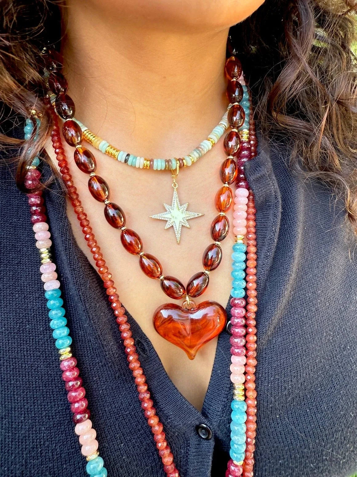 Roxie Chunky Heart Beaded Necklace Tortoise