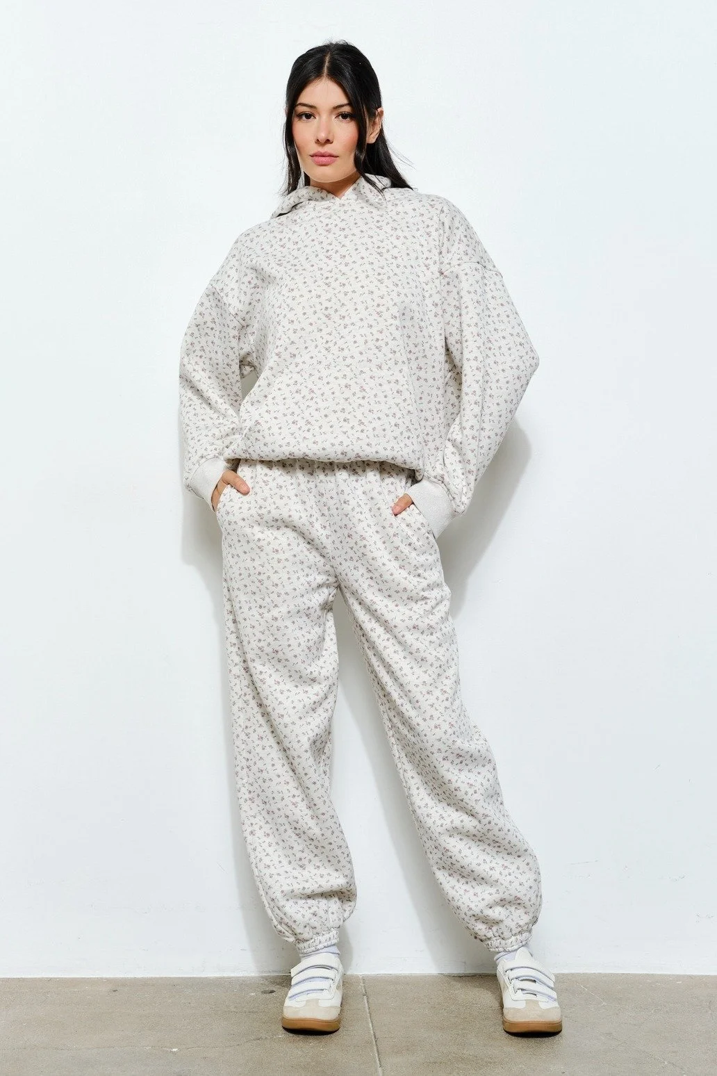 Mauve Ditsy Floral Print Joggers Heather