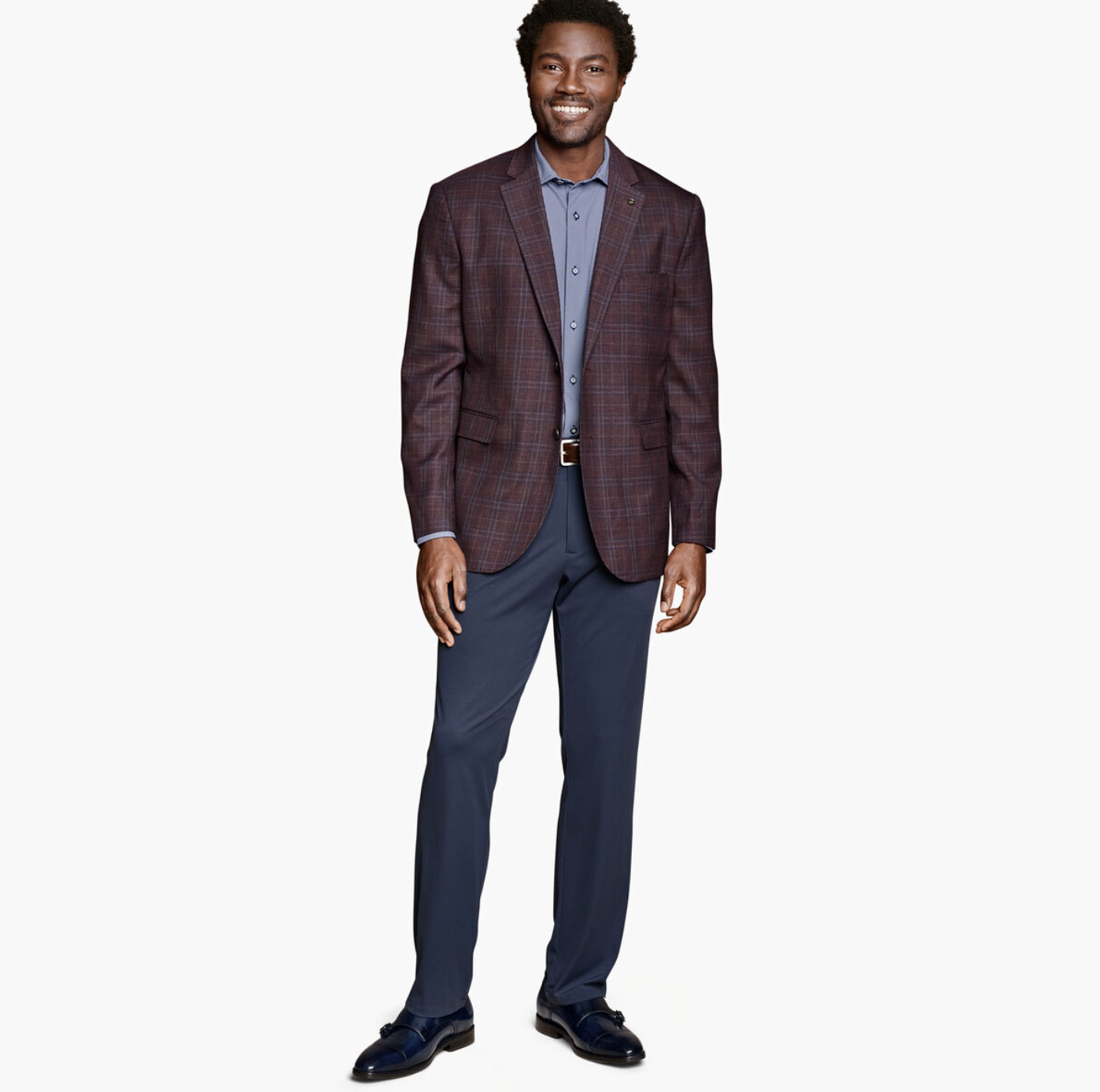 Johnston & Murphy Dress Wool Blazer Burgundy Windowpane Plaid