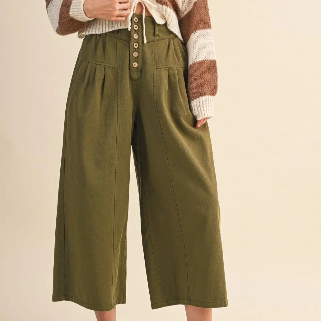 Cotton Twill Pleat Front Pants Olive