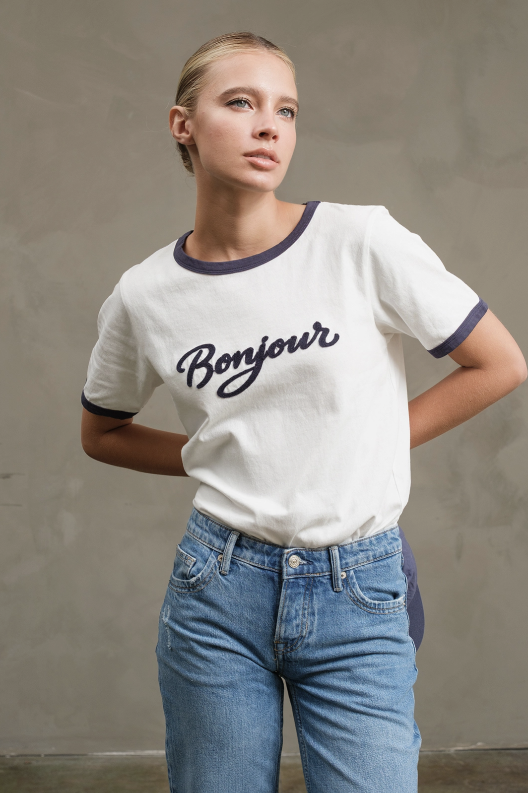 Bonjour Ringer Tee White/Navy