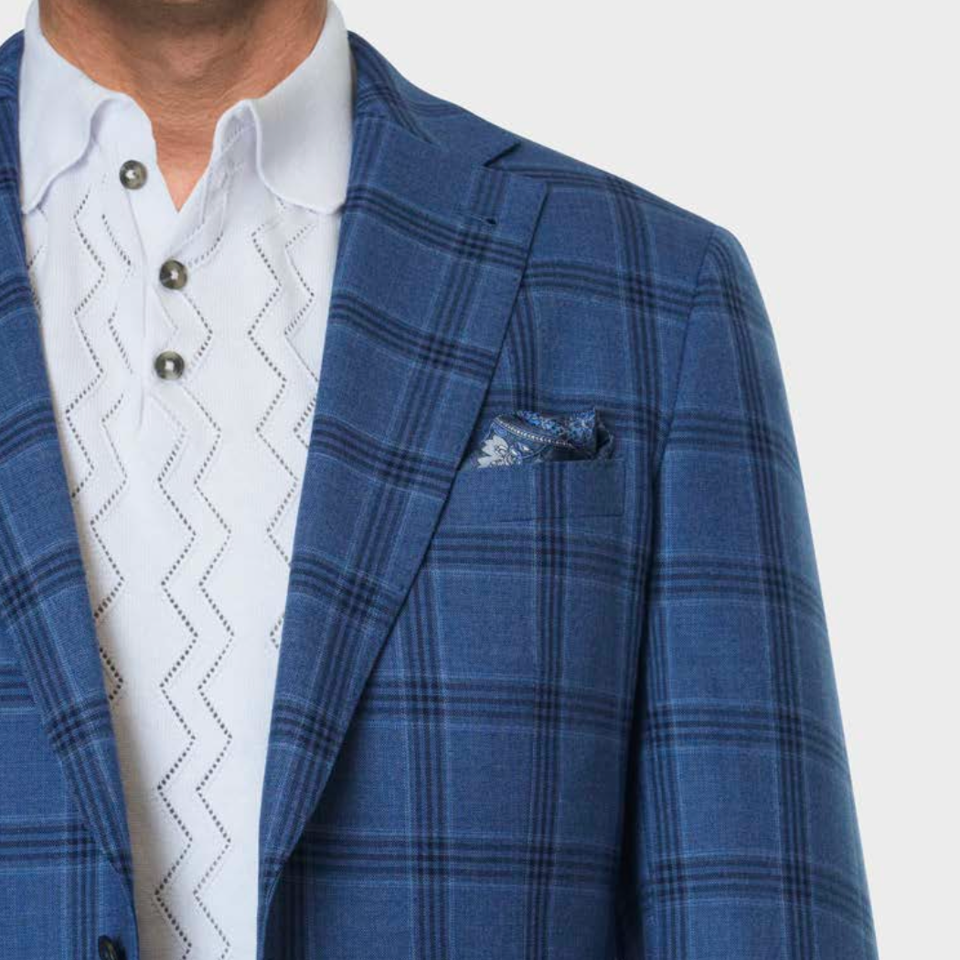 Notch Lapel Sport Coat Blue Plaid
