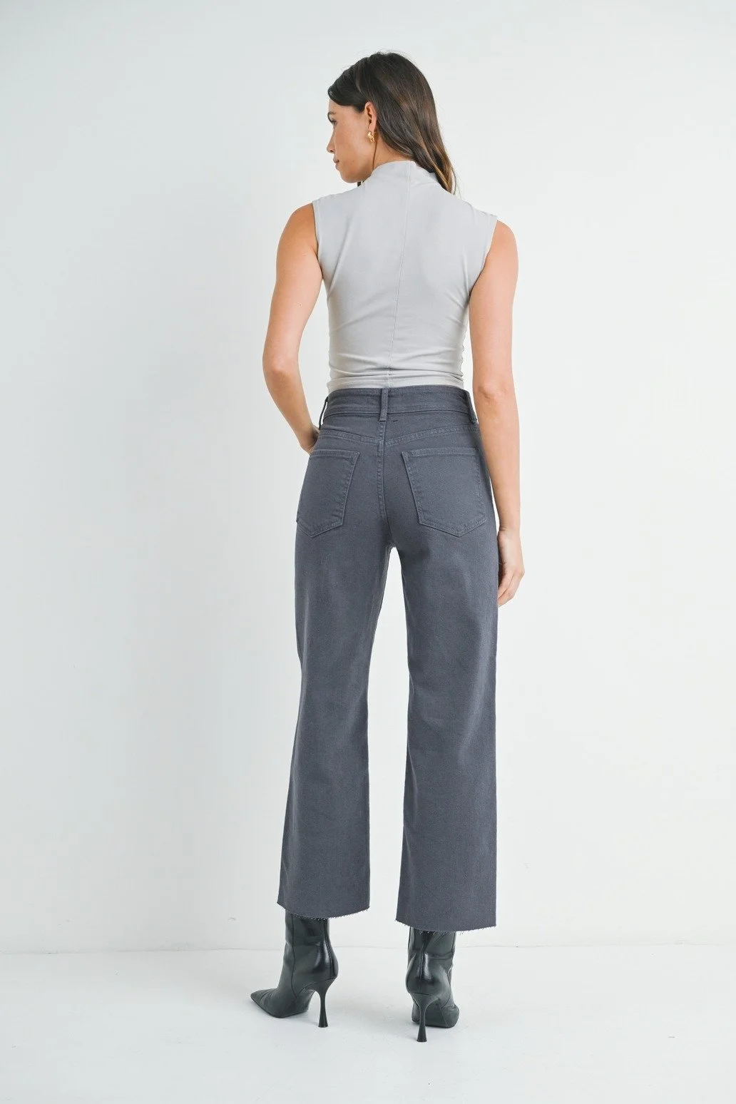 High Rise Utility Wide Leg Jeans Charcoal