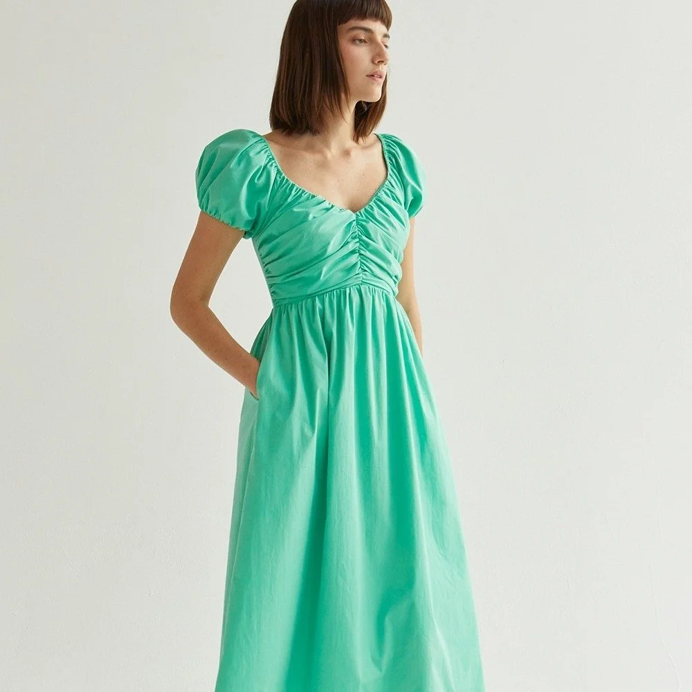 Belle Puff Sleeve Midi Dress Mint