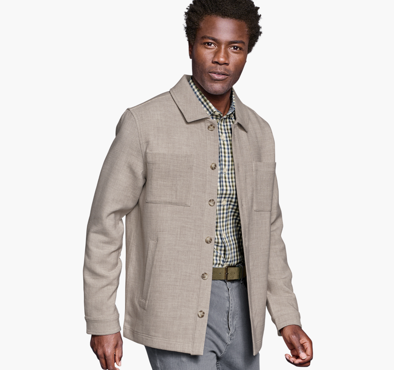 J&M Heathered Shirt Jacket Tan