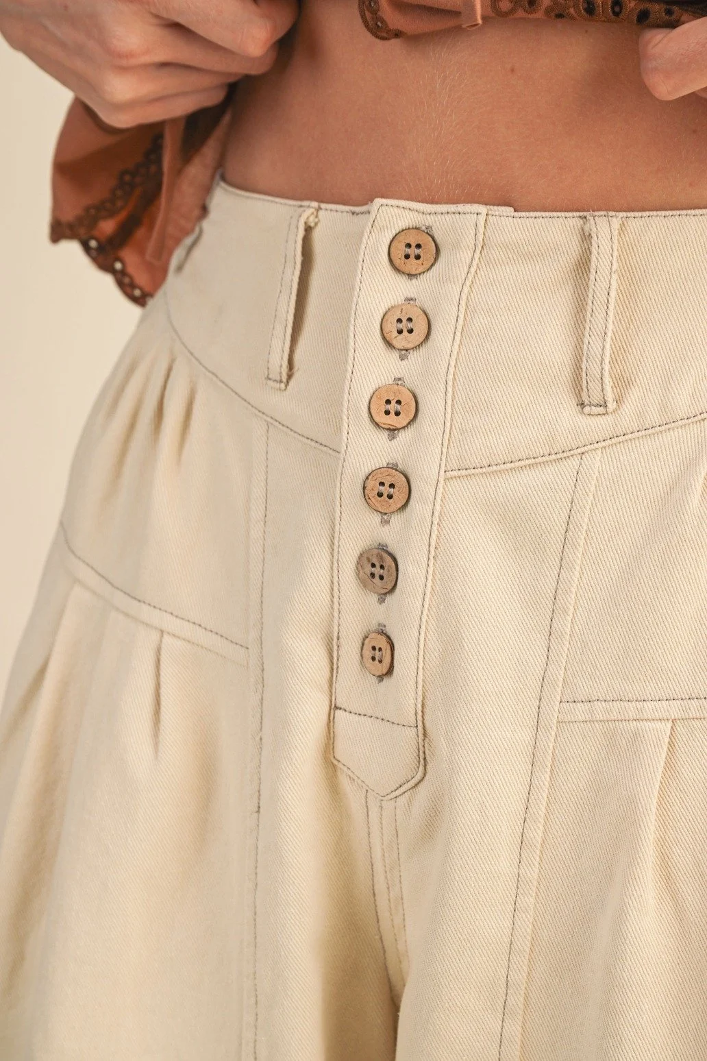 Cotton Twill Pleat Front Pants Cream