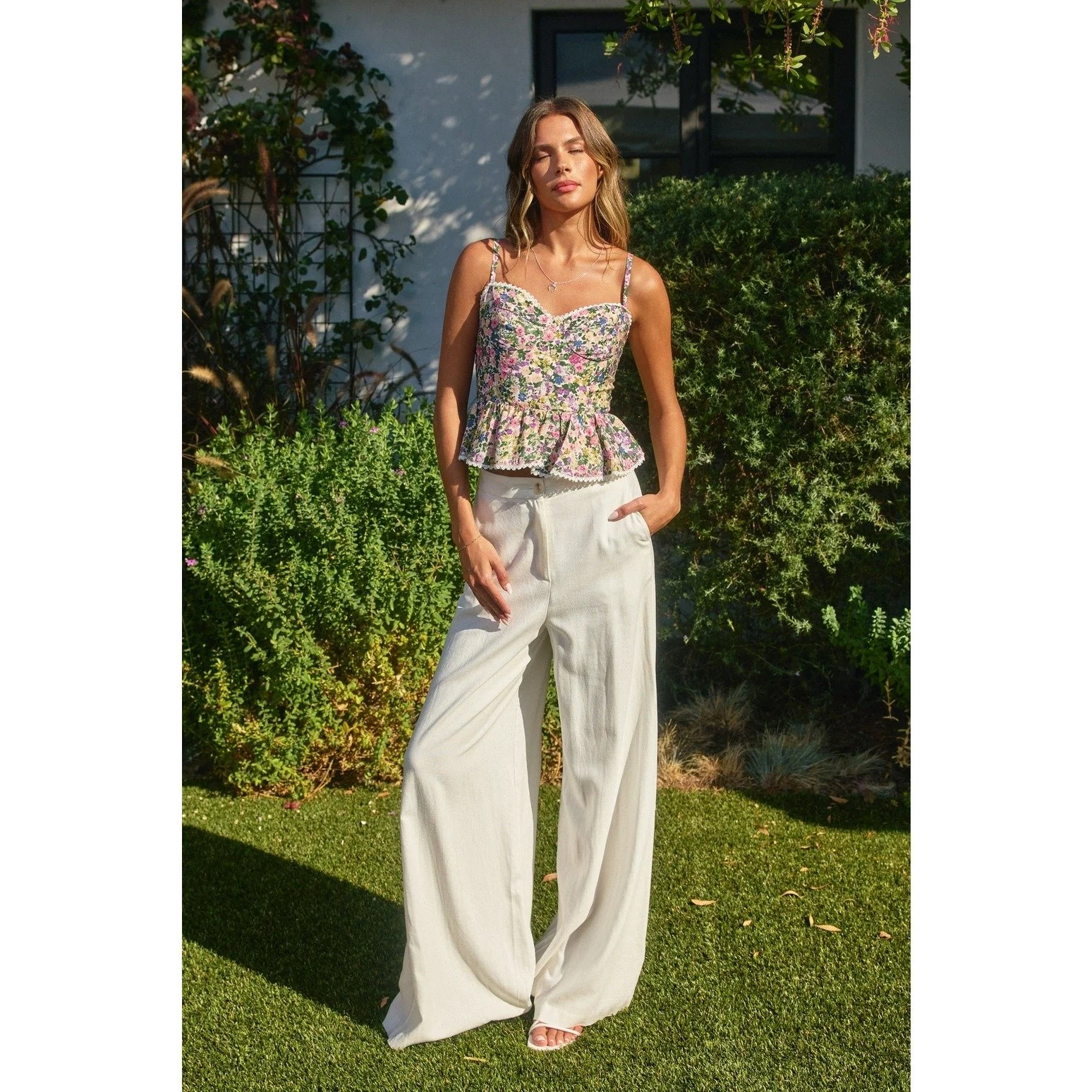 Morning Glory Corset Peplum Top Bright Floral