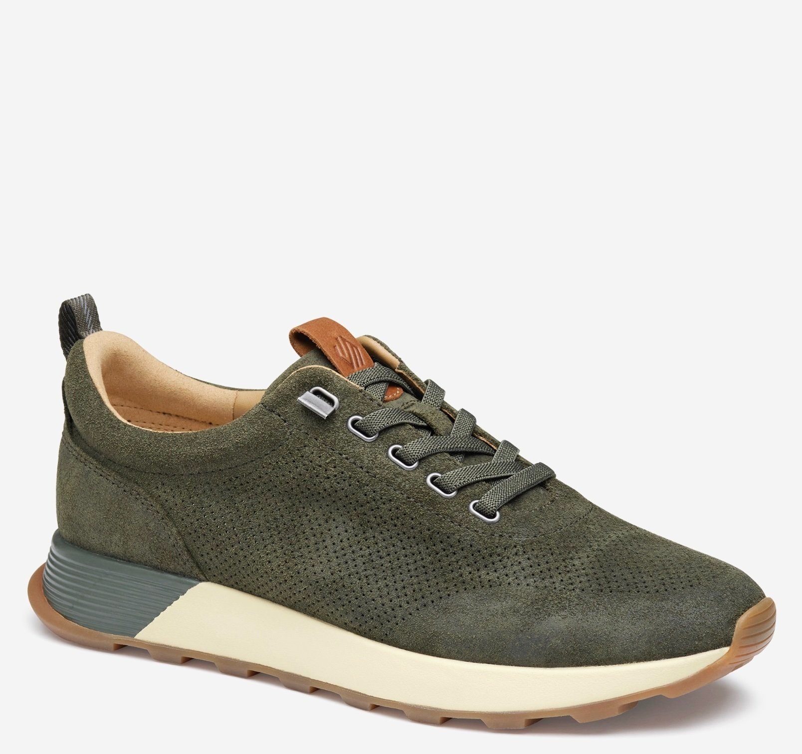 J&M Kinnon Perfed Jogger Olive Oiled Suede