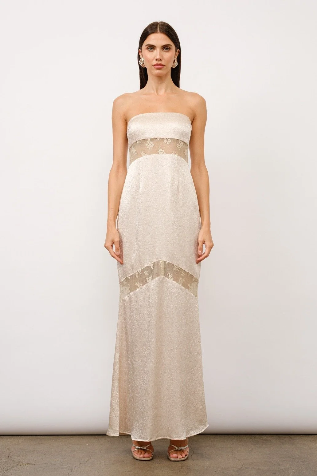 Gianna Strapless Lace Panel Maxi Dress Oyster Byron & Barclay Gianna Strapless Lace Panel Maxi Dress Oyster Byron & Barclay
