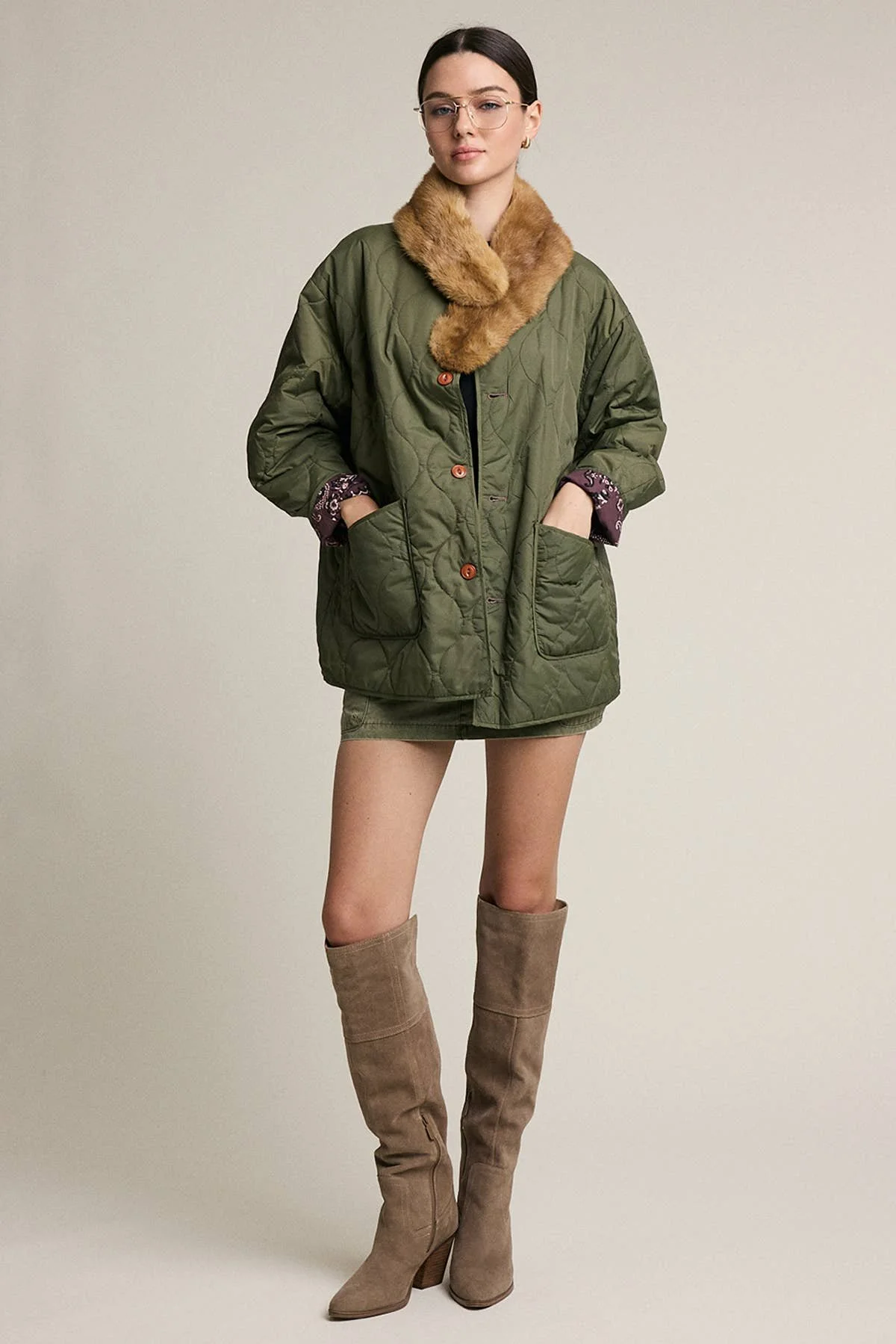 Reversible Quilted Bandana Jacket Brown & Olive