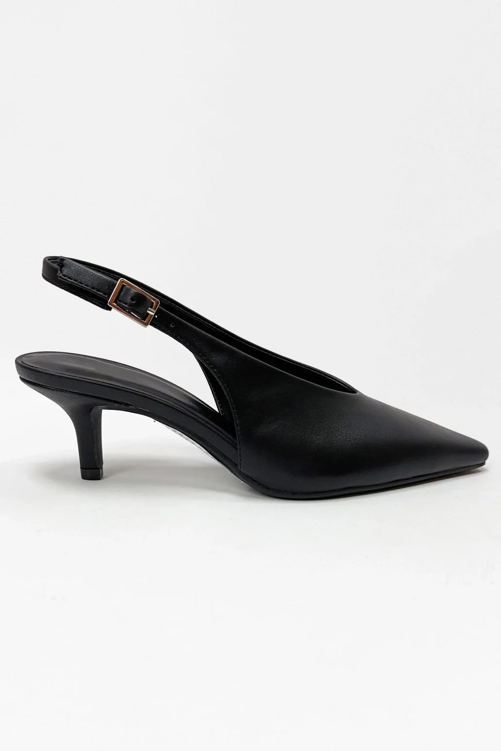 Azuka Pointed-toe Slingback Kitten Heel Black