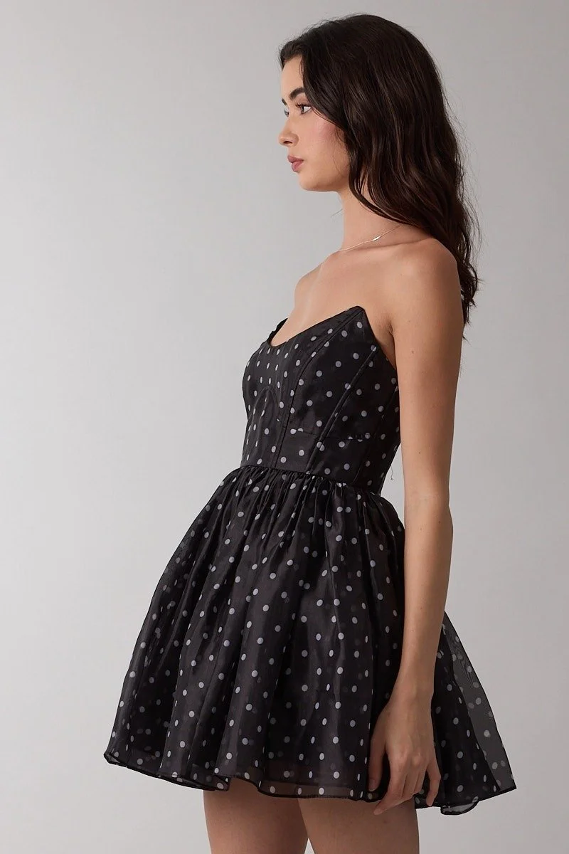 Strapless Corset Mini Dress Black Polka Dot Byron & Barclay Strapless Corset Mini Dress Black Polka Dot Byron & Barclay