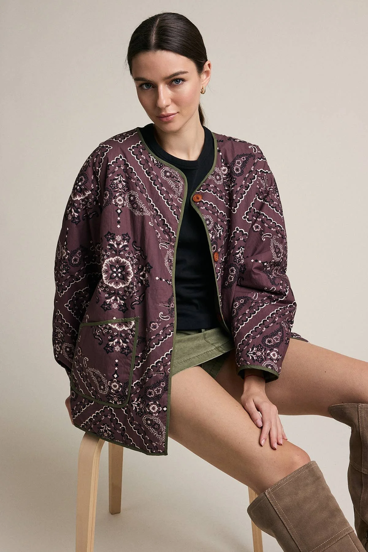 Reversible Quilted Bandana Jacket Brown & Olive