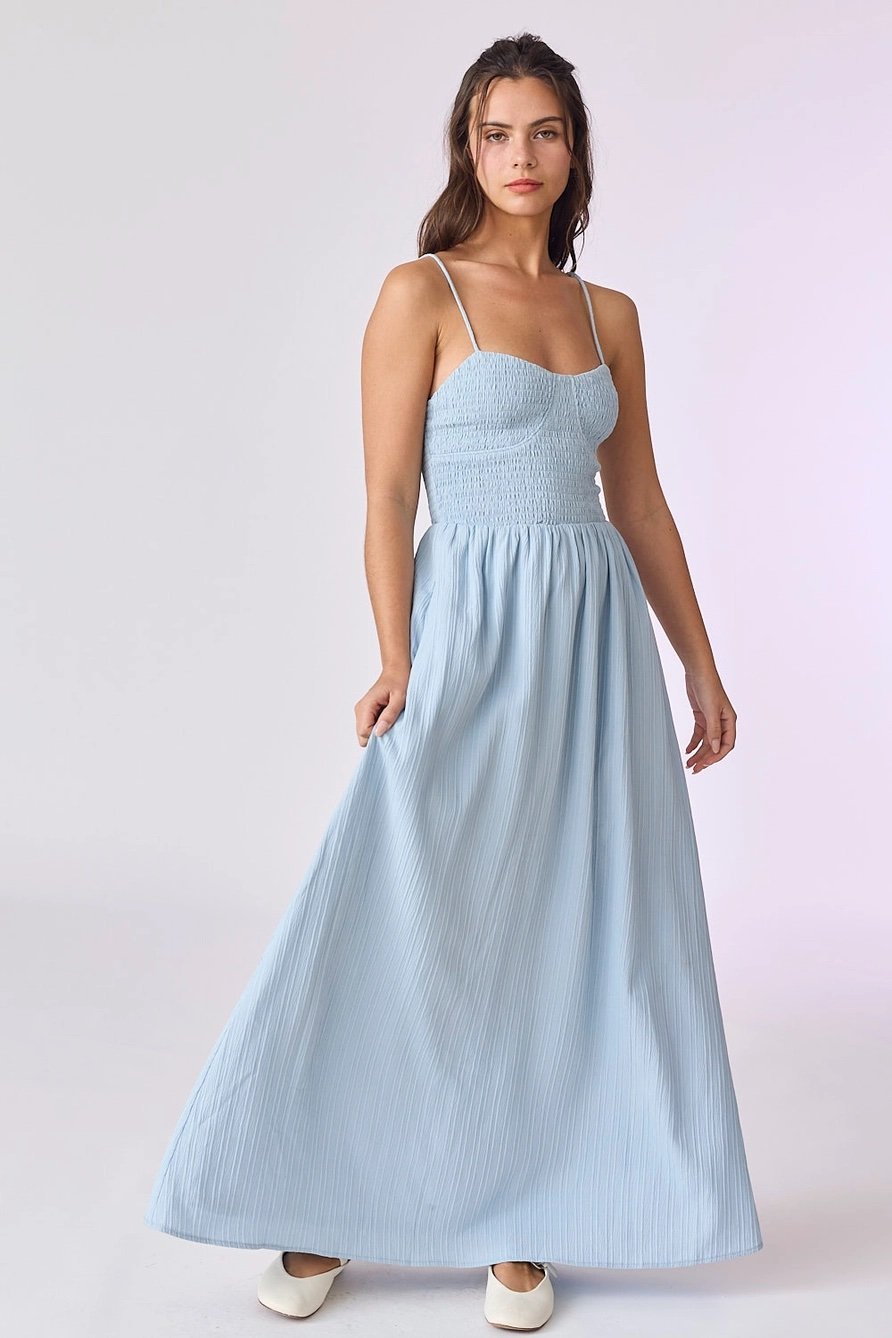Kylie Smocked Maxi Dress Baby Blue
