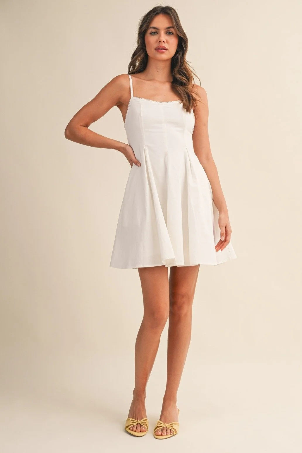 Picot Lace Trimmed Mini Dress White