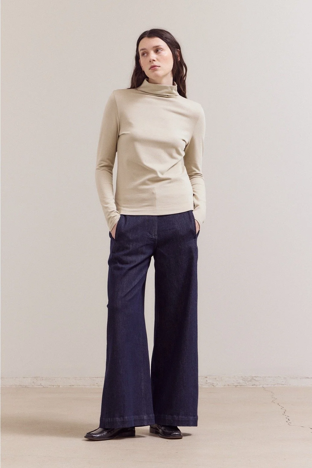 Brushed Mock Neck Long Sleeve Top Papyrus