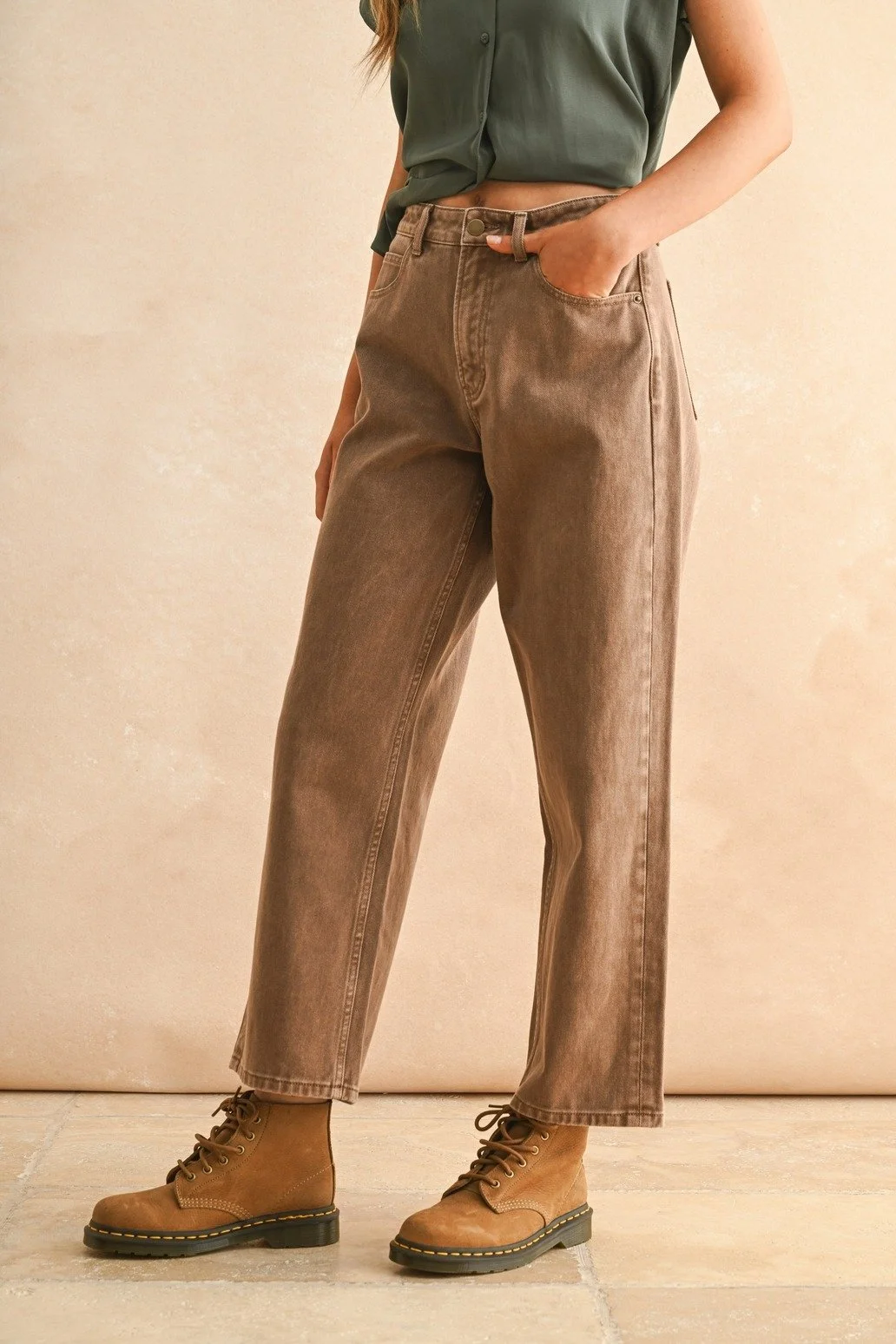 Color Washed Wide Leg Jeans Mocha