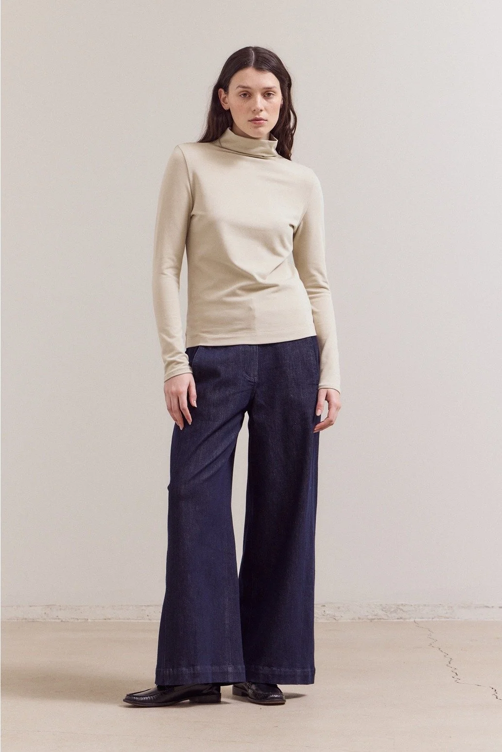 Brushed Mock Neck Long Sleeve Top Papyrus