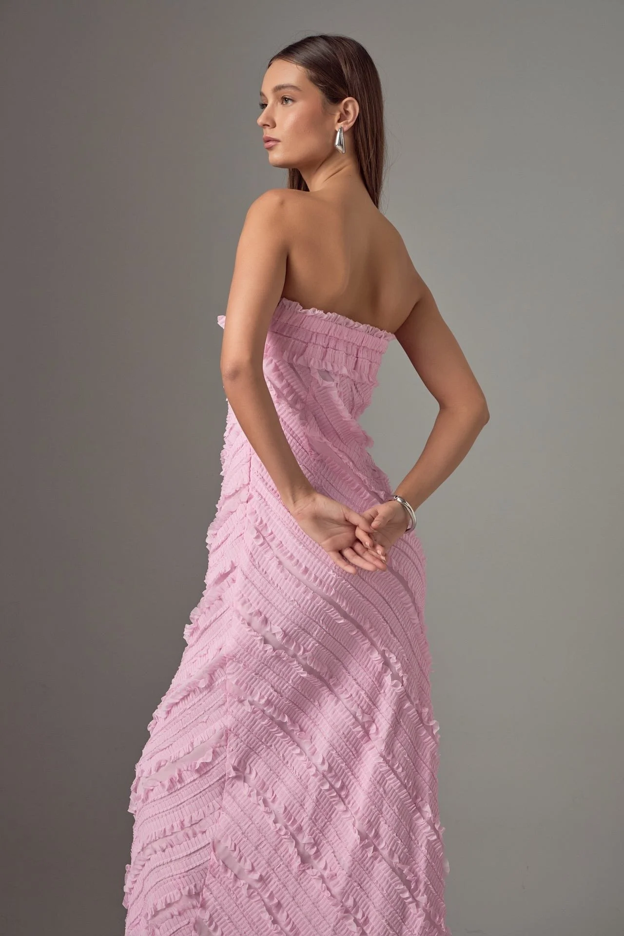 Strapless Textured Column Maxi Dress Pink