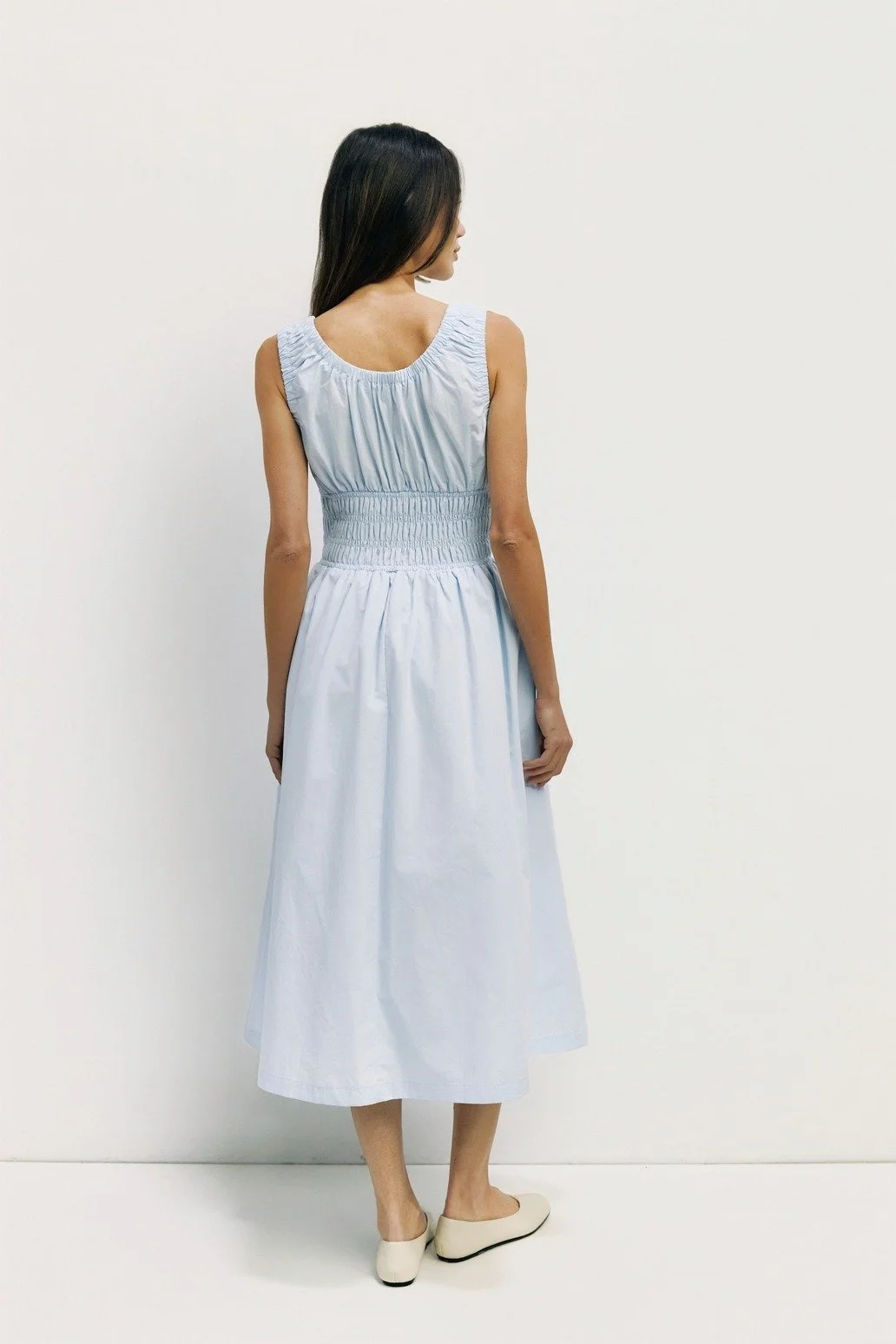 The Daniela Shirred Midi Dress Blue