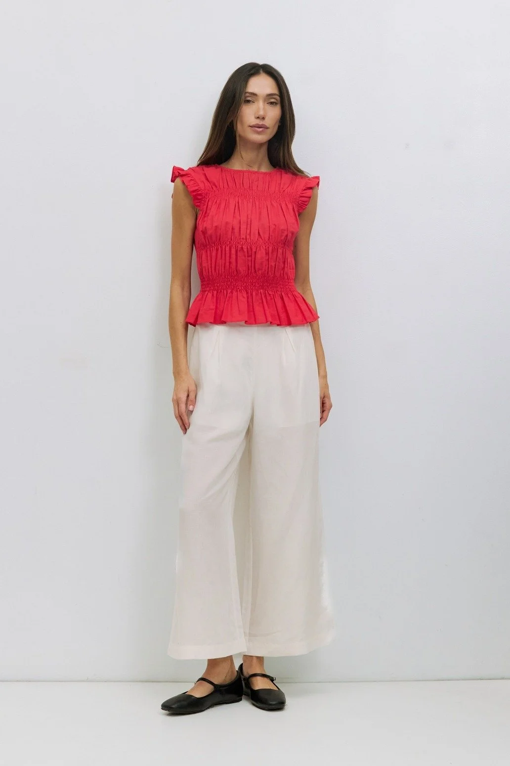 The Eugenie Smocked Top Red