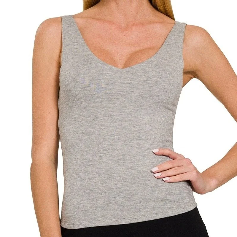 Rayon V-neck Basic Tank Heather