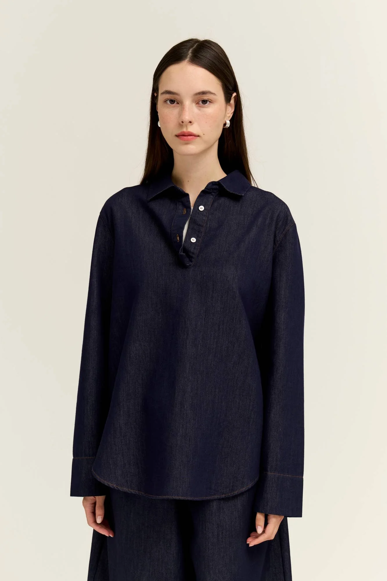 Collared Denim Popover Shirt Indigo