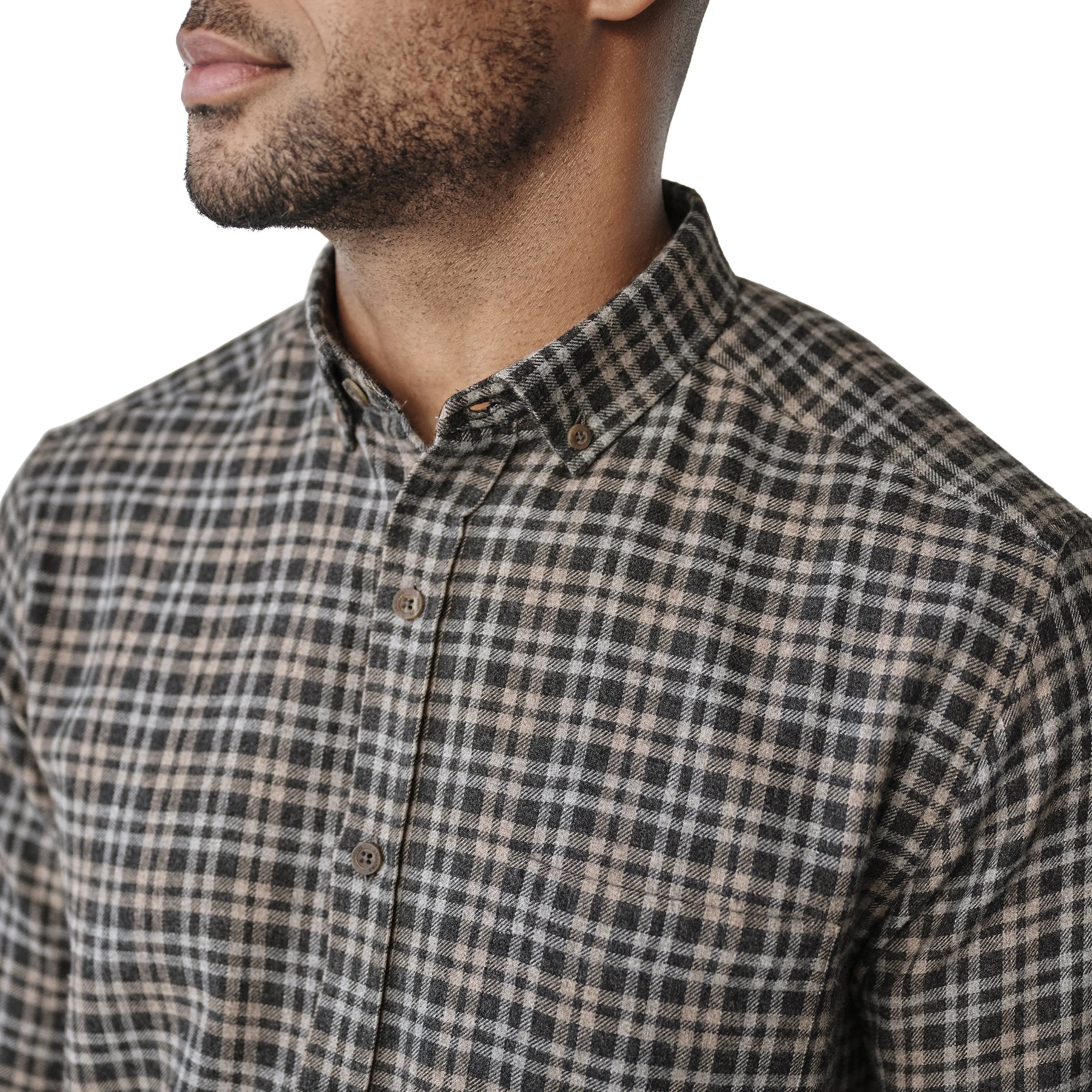 Johnston & Murphy Neal Heathered Shirt Charcoal / Tan Split Plaid