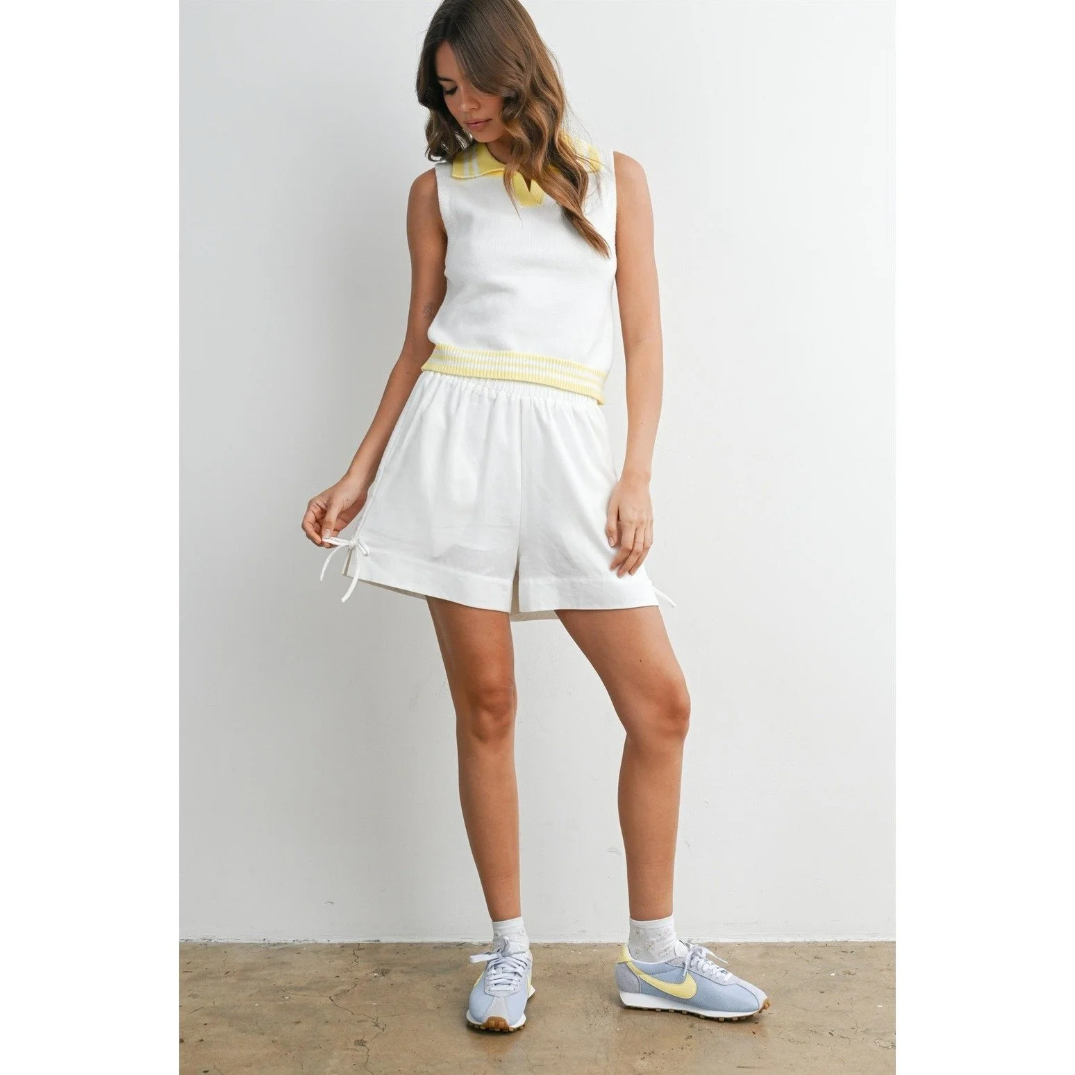 Collared Sweater Tank Ivory with Yellow