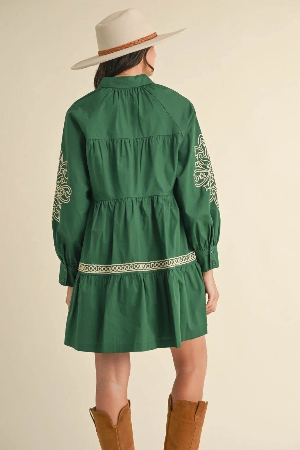 Embroidered Button Down Mini Dress Kelly Green