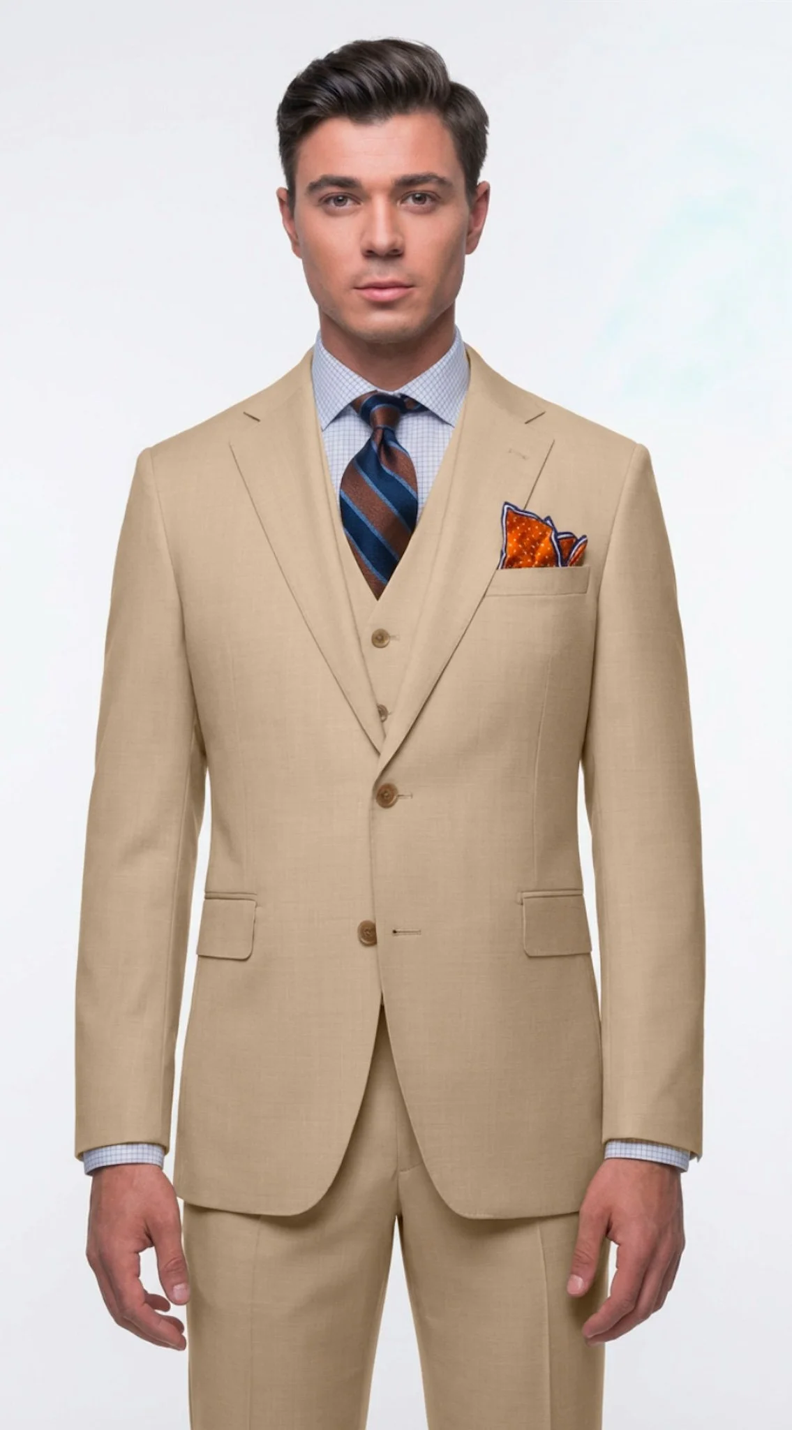 Stretch Tan Wool Notch Lapel 2 Piece Suit - 200DAS