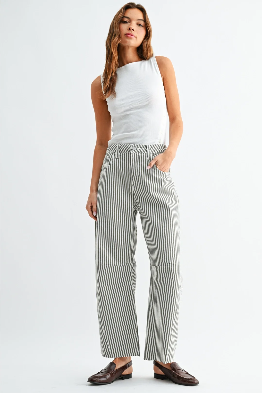Barrel Jean with Stripe Olive