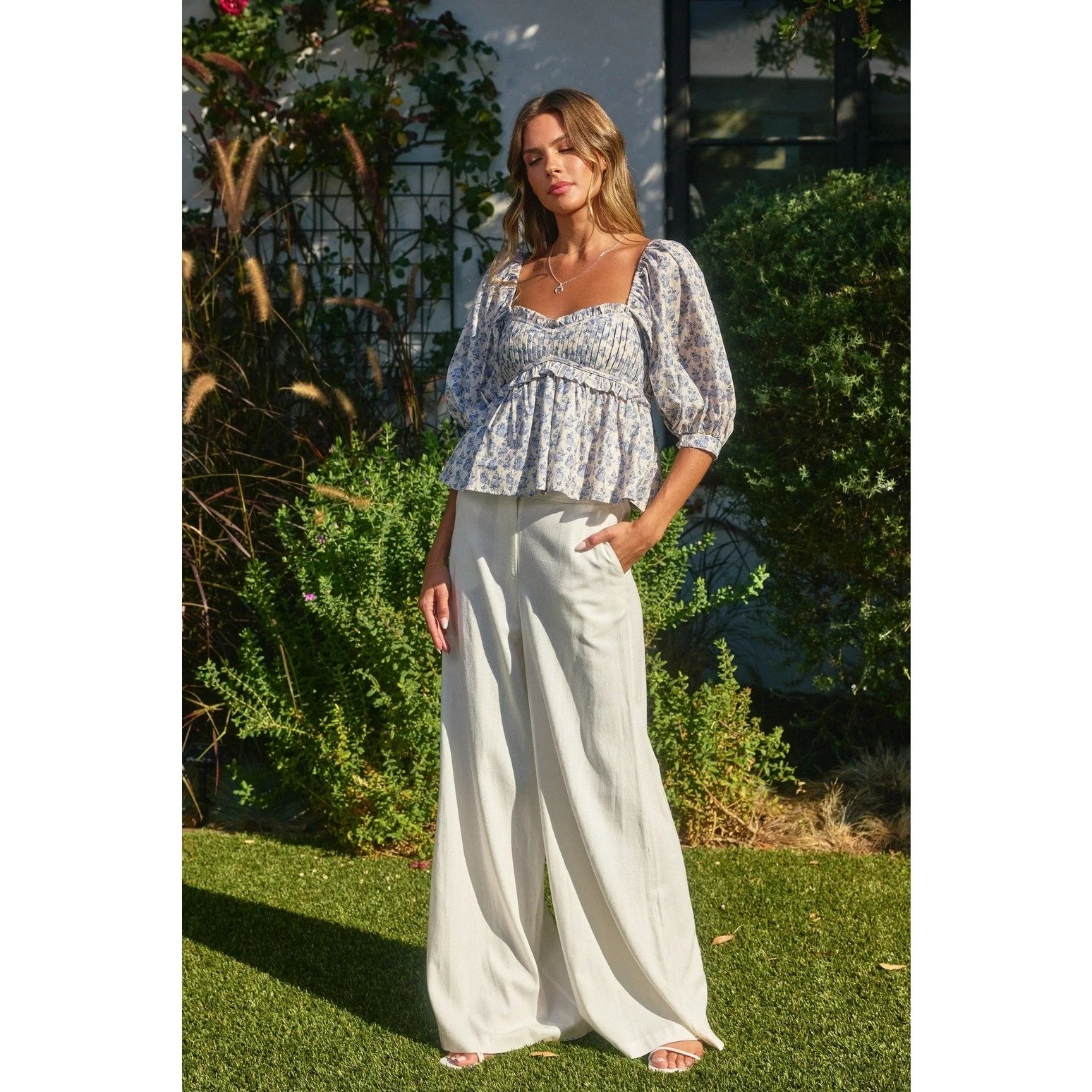 Puff Sleeve Babydoll Top Parisian Bloom