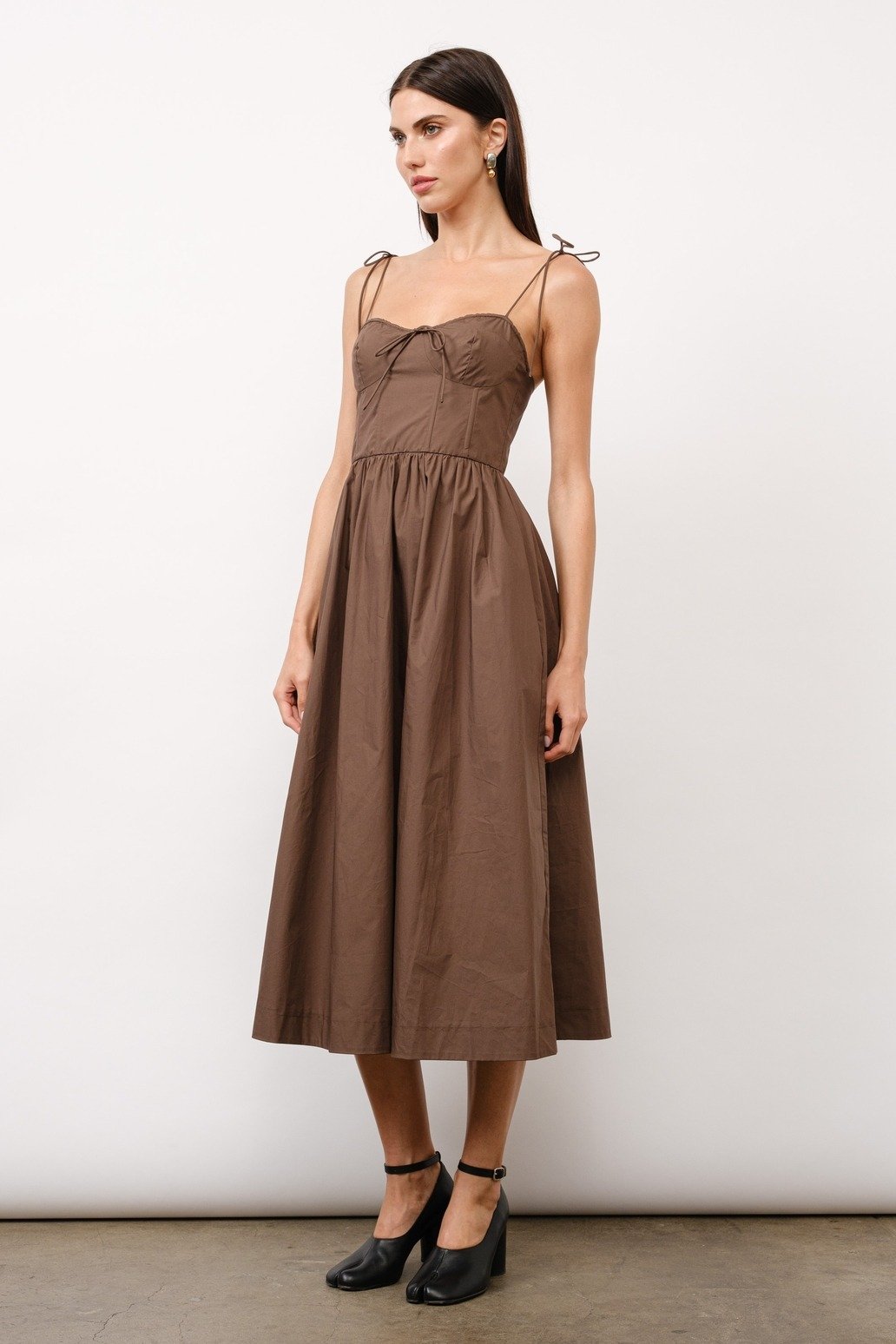 Positano Tie-Strap Corset Midi Dress Brown