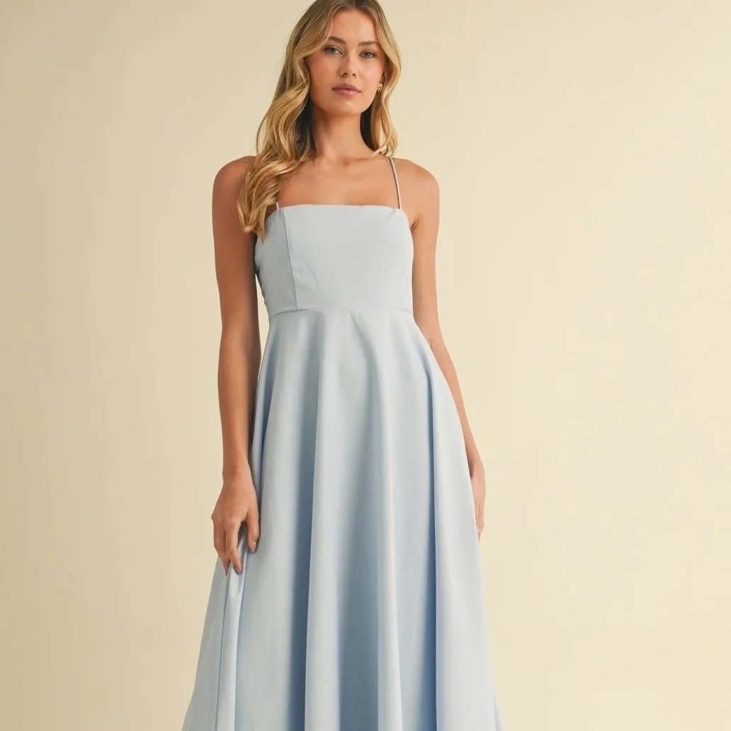 Linen A-line Maxi Dress Light Blue