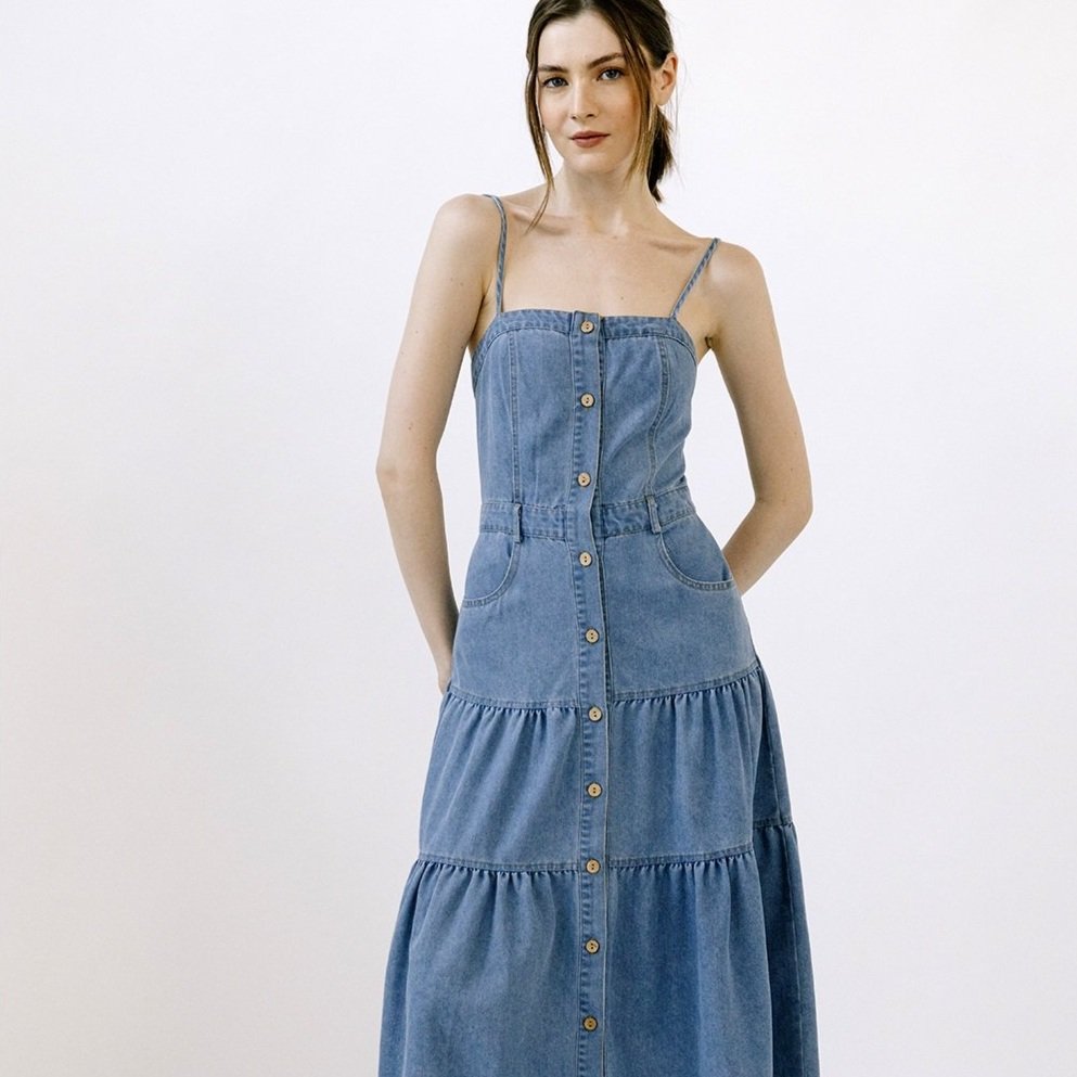 Tiered Midi Sundress Denim