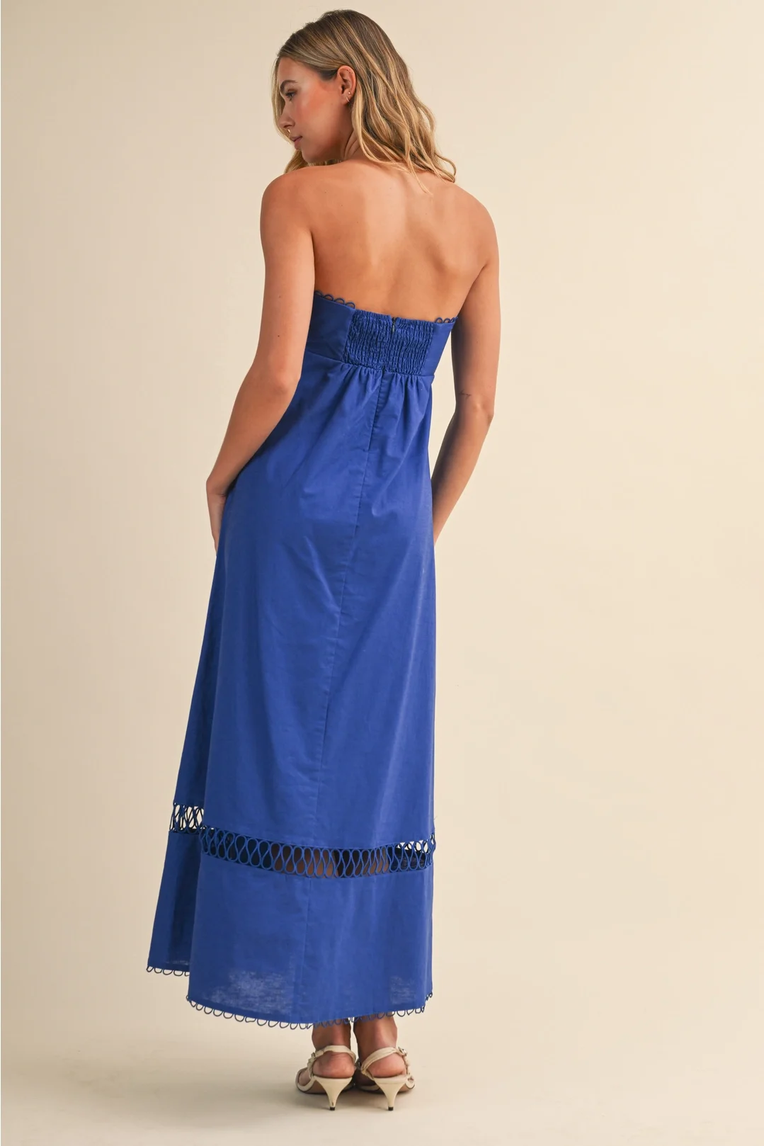 Rope Detail Strapless Linen Midi Dress Royal