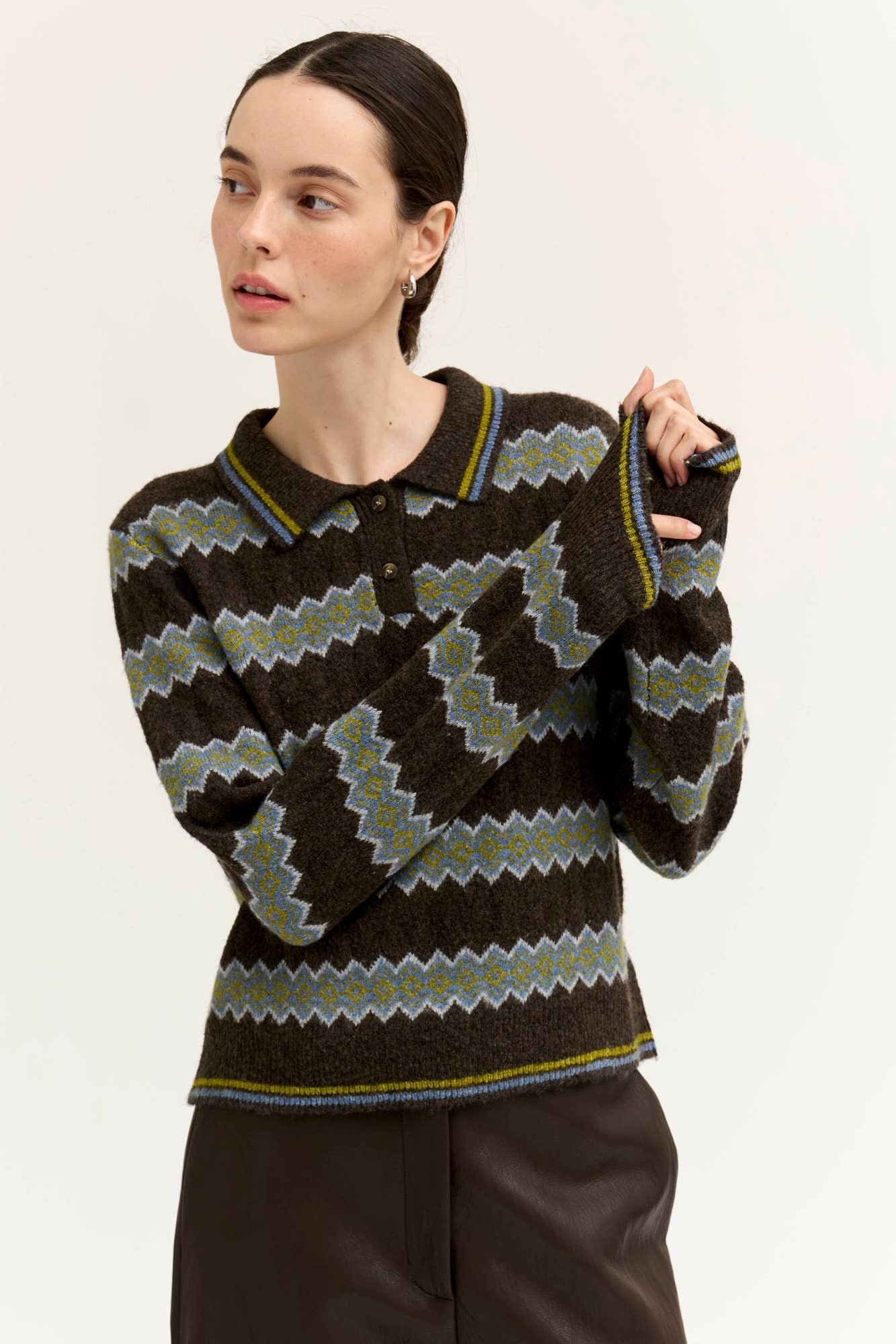 Diamond Knit Polo Sweater Chicory