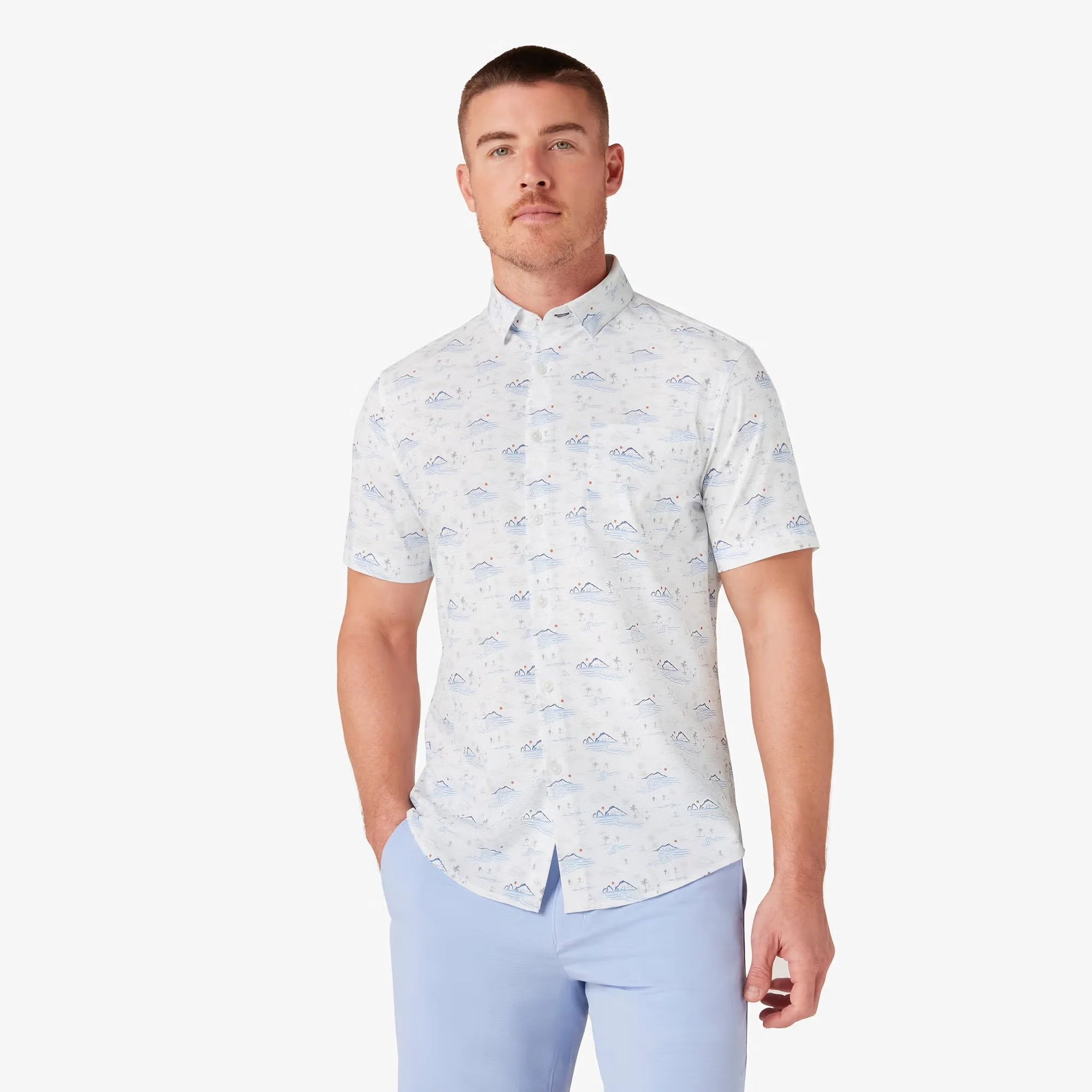 M+M Leeward Short Sleeve Dress Shirt White Tidal Pool