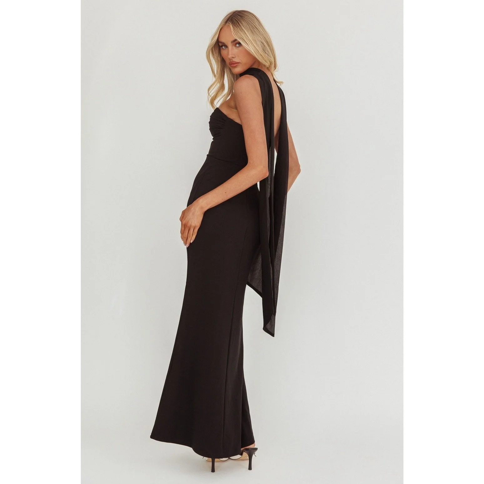 Twist Front Strapless Maxi Dress with Scarf Black