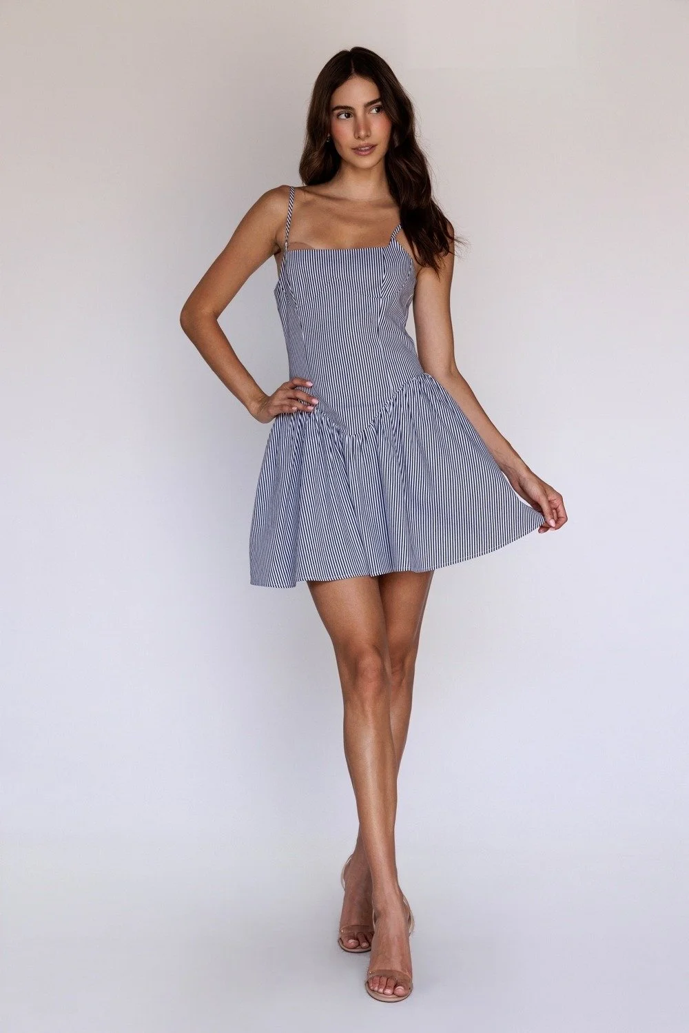 Striped Fit & Flare Mini Dress Navy