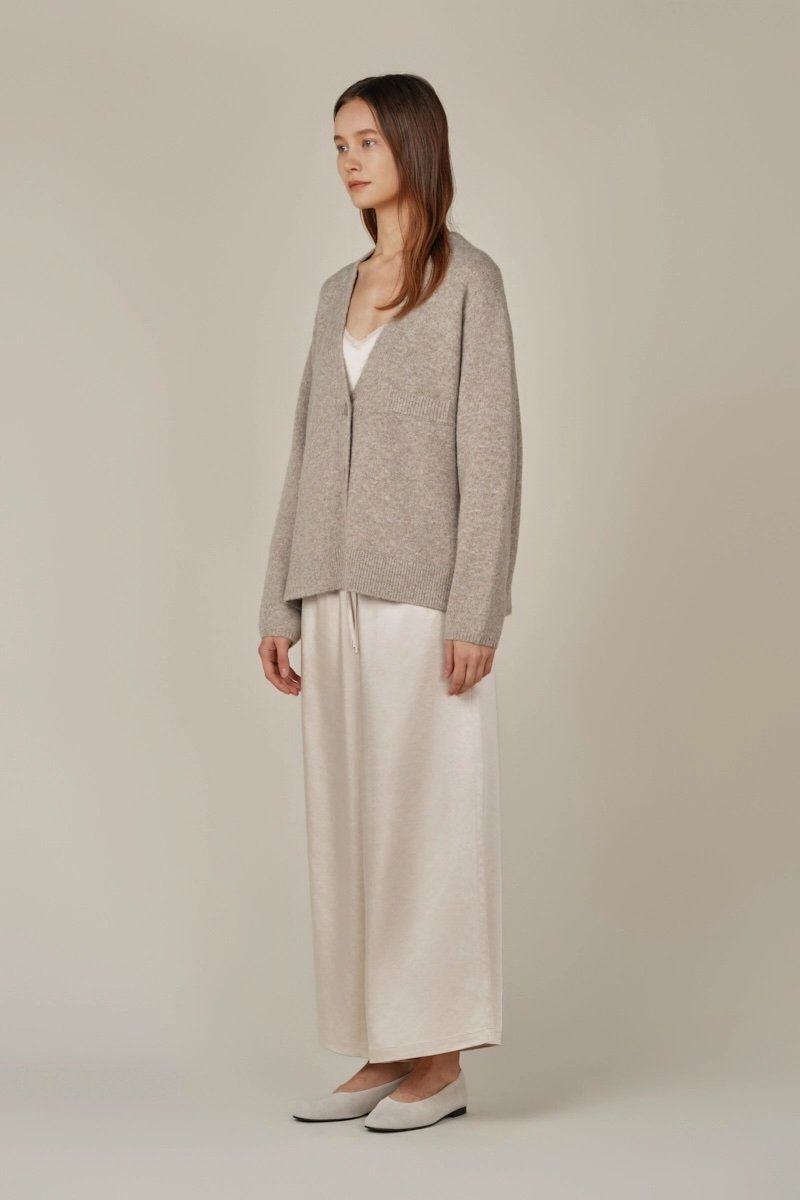 Side Vent V-neck Cardigan Sweater Dark Greige