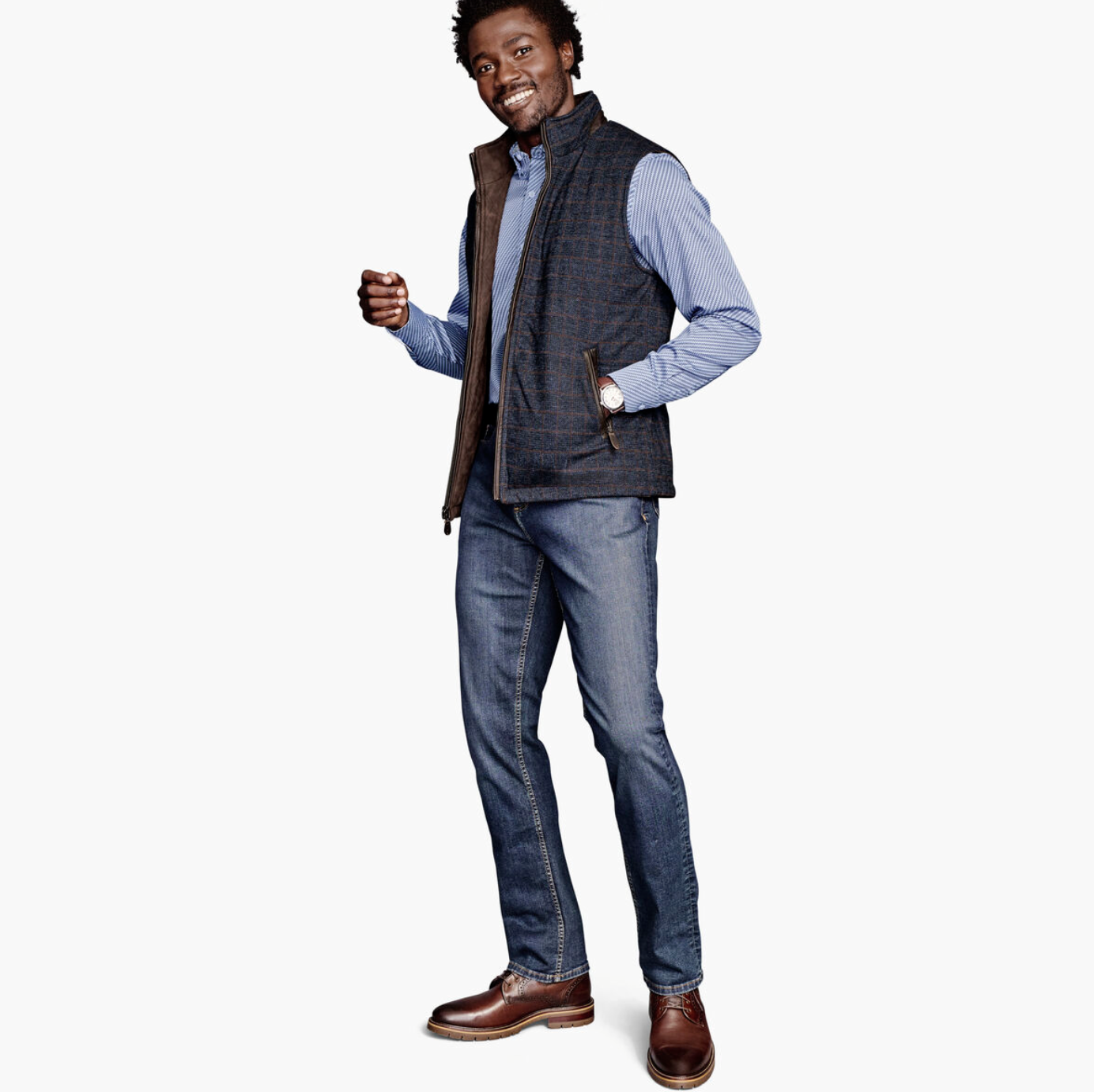 Johnston & Murphy Upton Reversible Vest Dark Brown/Navy Plaid