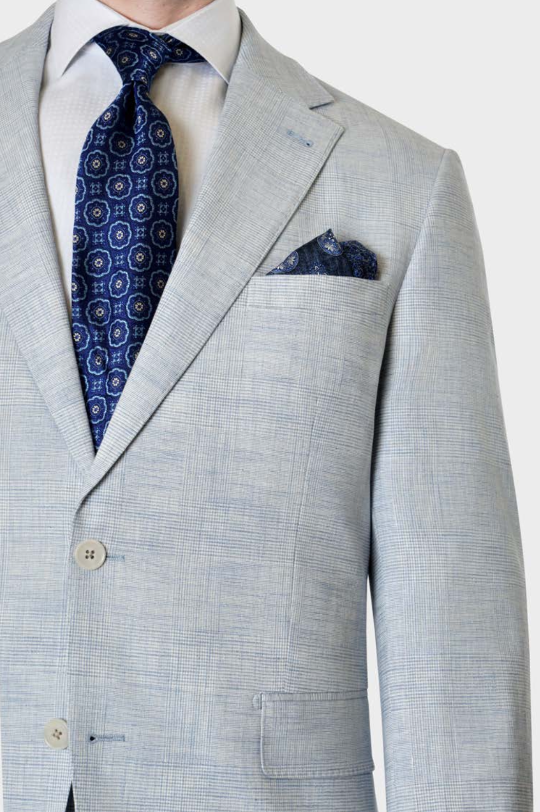 Linen Notch Lapel 2-Piece Suit - Powder Blue Plaid - 208DAS