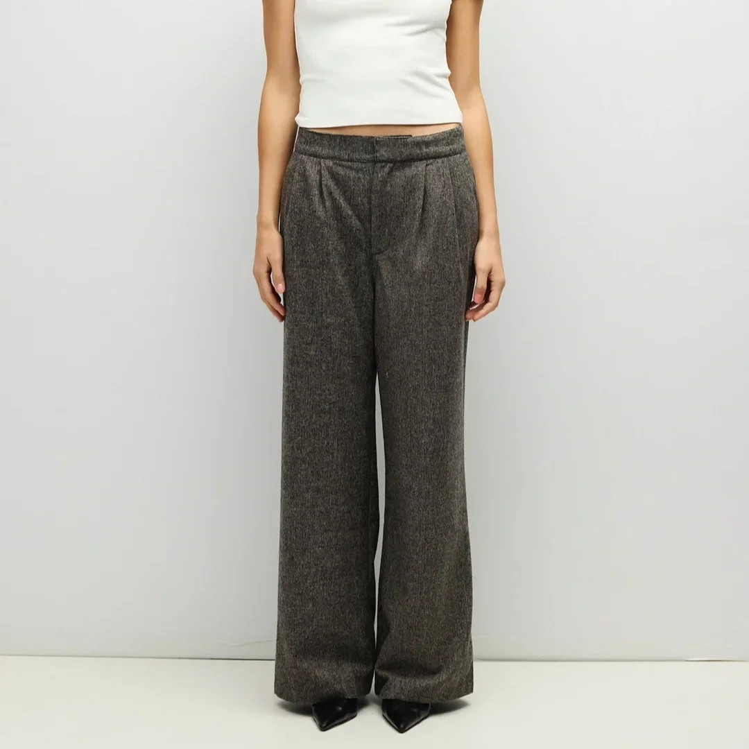 The Ali Pleated Wool Trousers Grey Herringbone