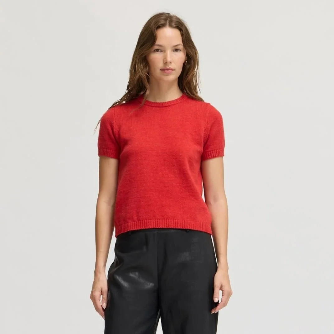 Short Sleeve Knit Sweater Top Bell Pepper